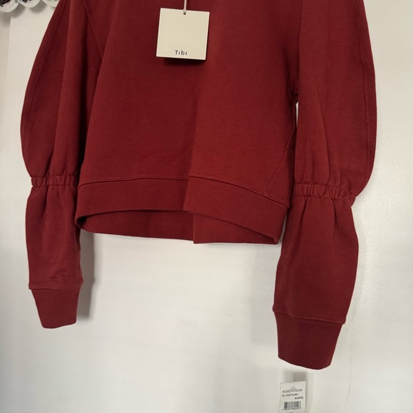 Tibi NEW Sculpted Sleeve Sweatshirt Dark Red - Picture 6 of 9